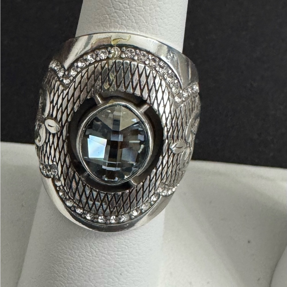 Brighton Silver-Tone Ring with Light Blue Center Stone